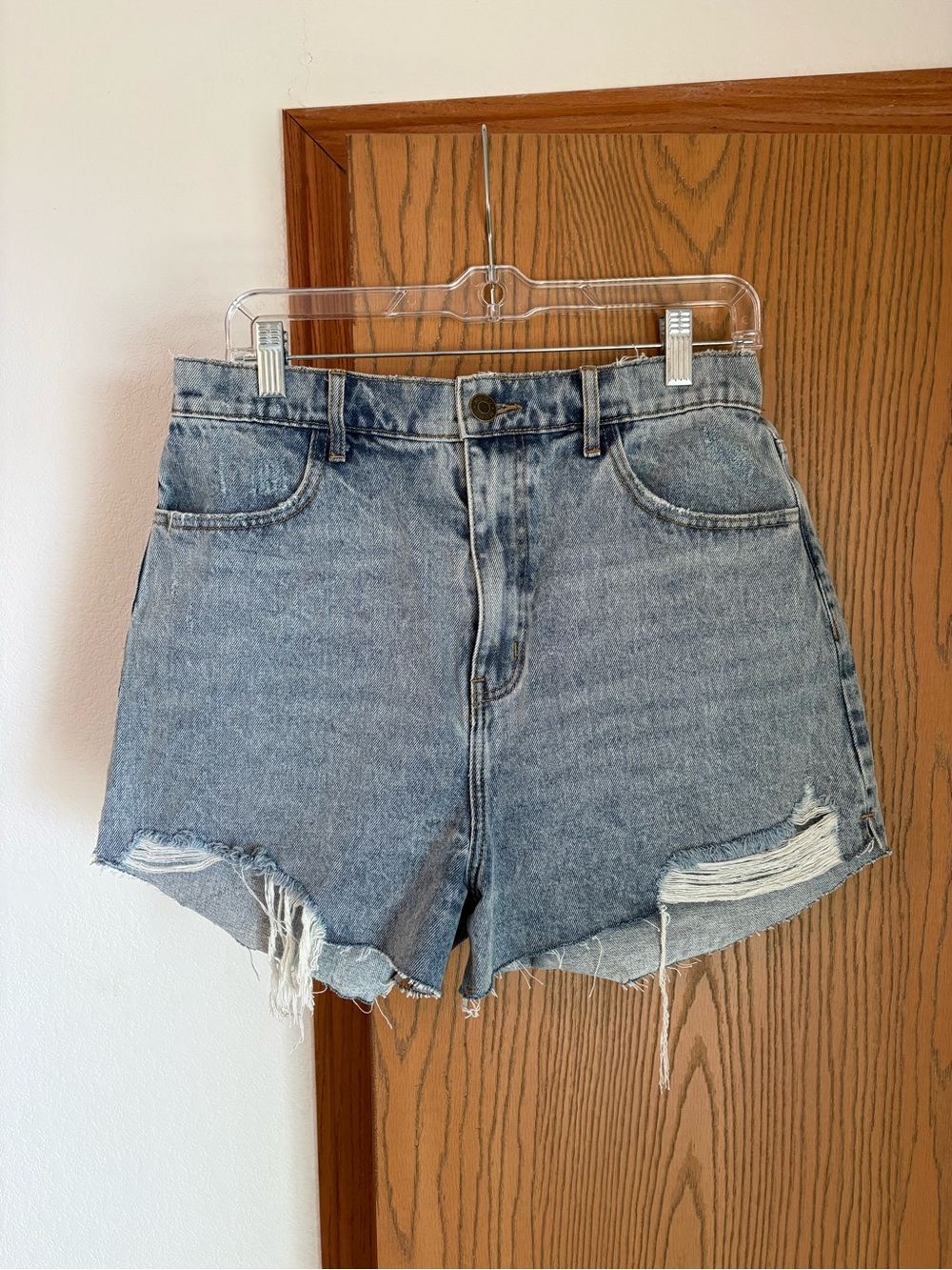 Show Me Your MuMu Light Blue Distressed High-Rise Denim Shorts
